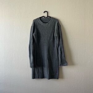 Gray Ribbed Knit Sweater Dress